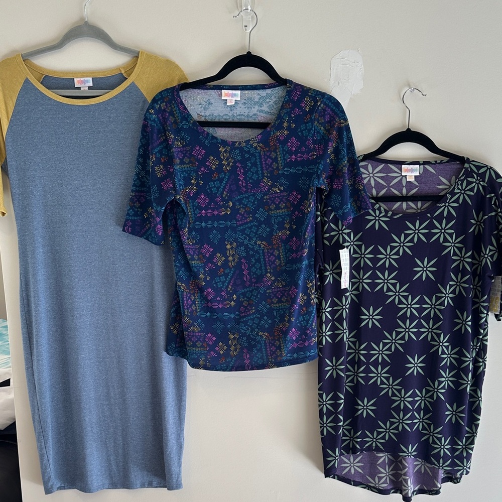 LuLaRoe Short Sleeve Tops - Blue, Gold, and Multicolor NWT